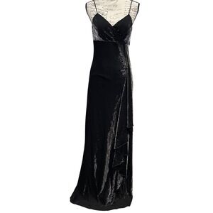Delaru Gown Women 13/14 Black Silver Formal Metallic Ruffle Shimmer Evening Prom